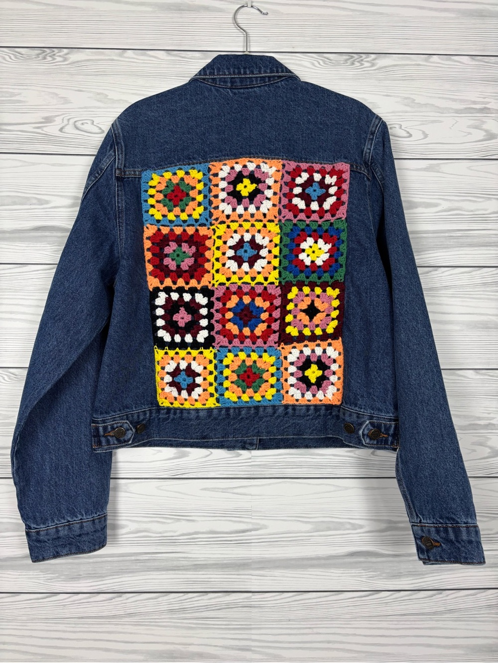 FARM Rio for Anthropologie crochet denim trucker jean jacket size medium boho - Picture 2 of 12